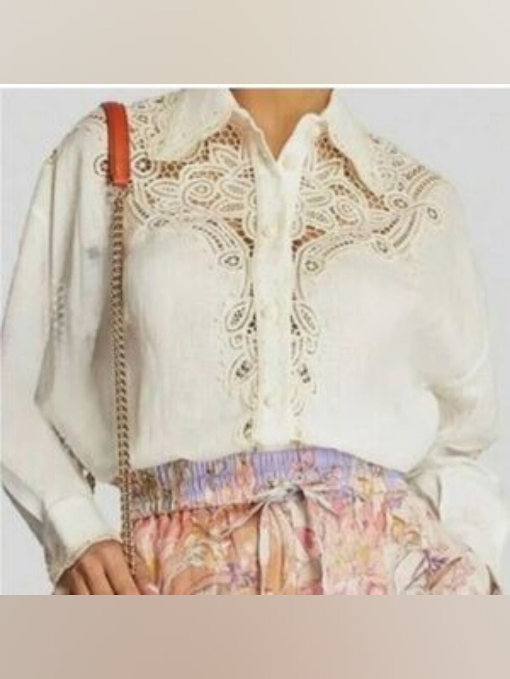 Caroline Constas Embroidered Lace detail Linen Blend Blouse